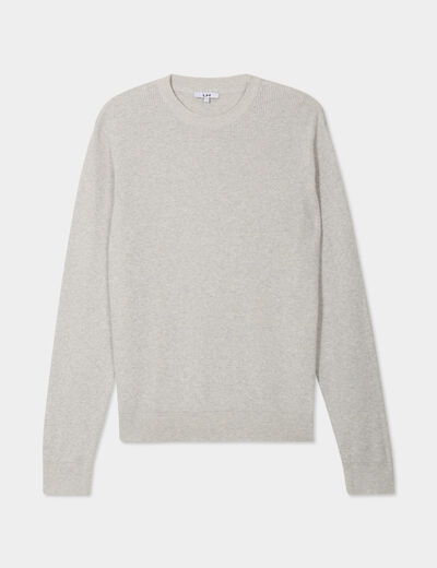Pull en maille textur&eacute;e col rond gris clair homme
