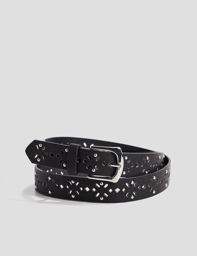 Ceinture perforée avec clous noir femme
