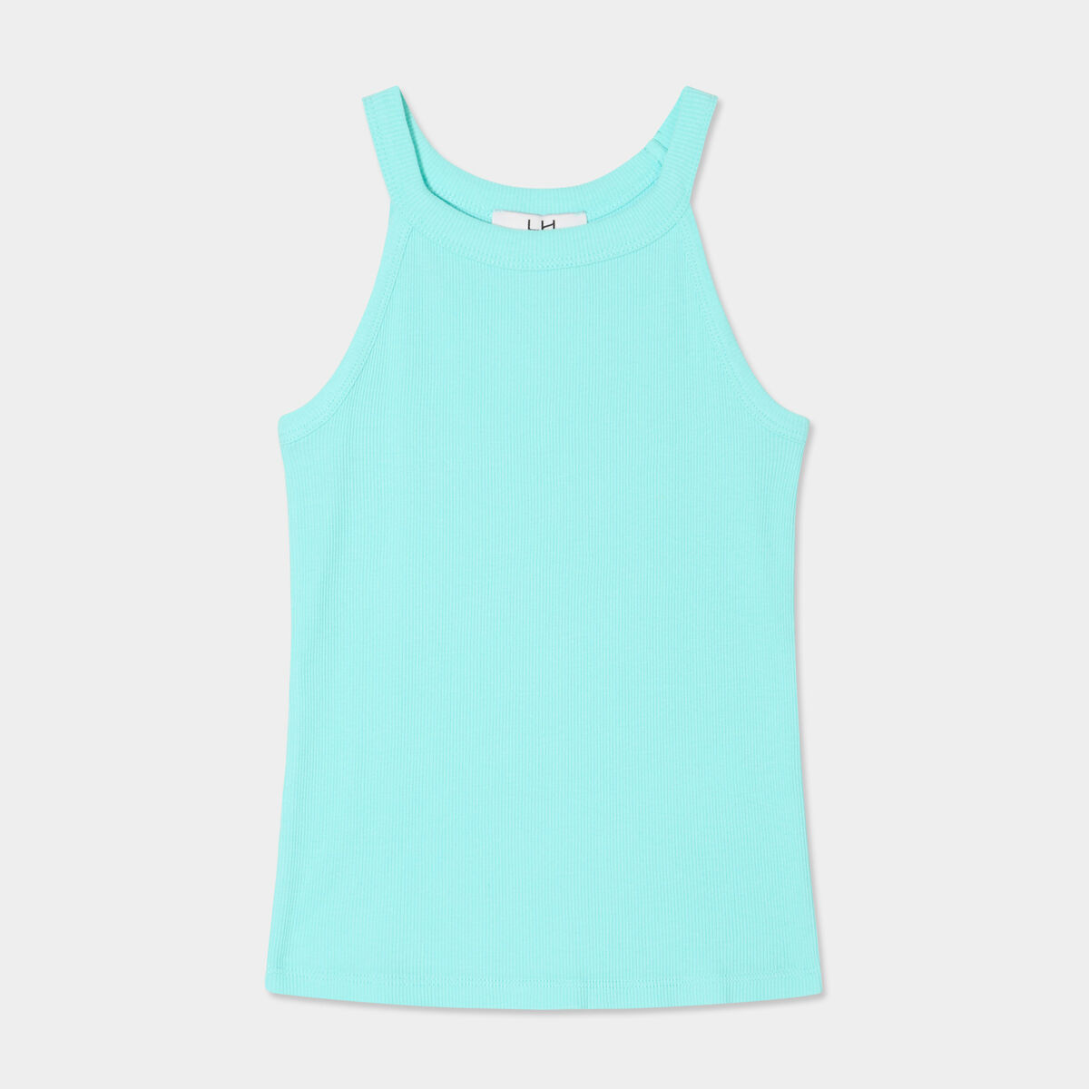 Débardeur côtelé col rond coton bleu turquoise fille