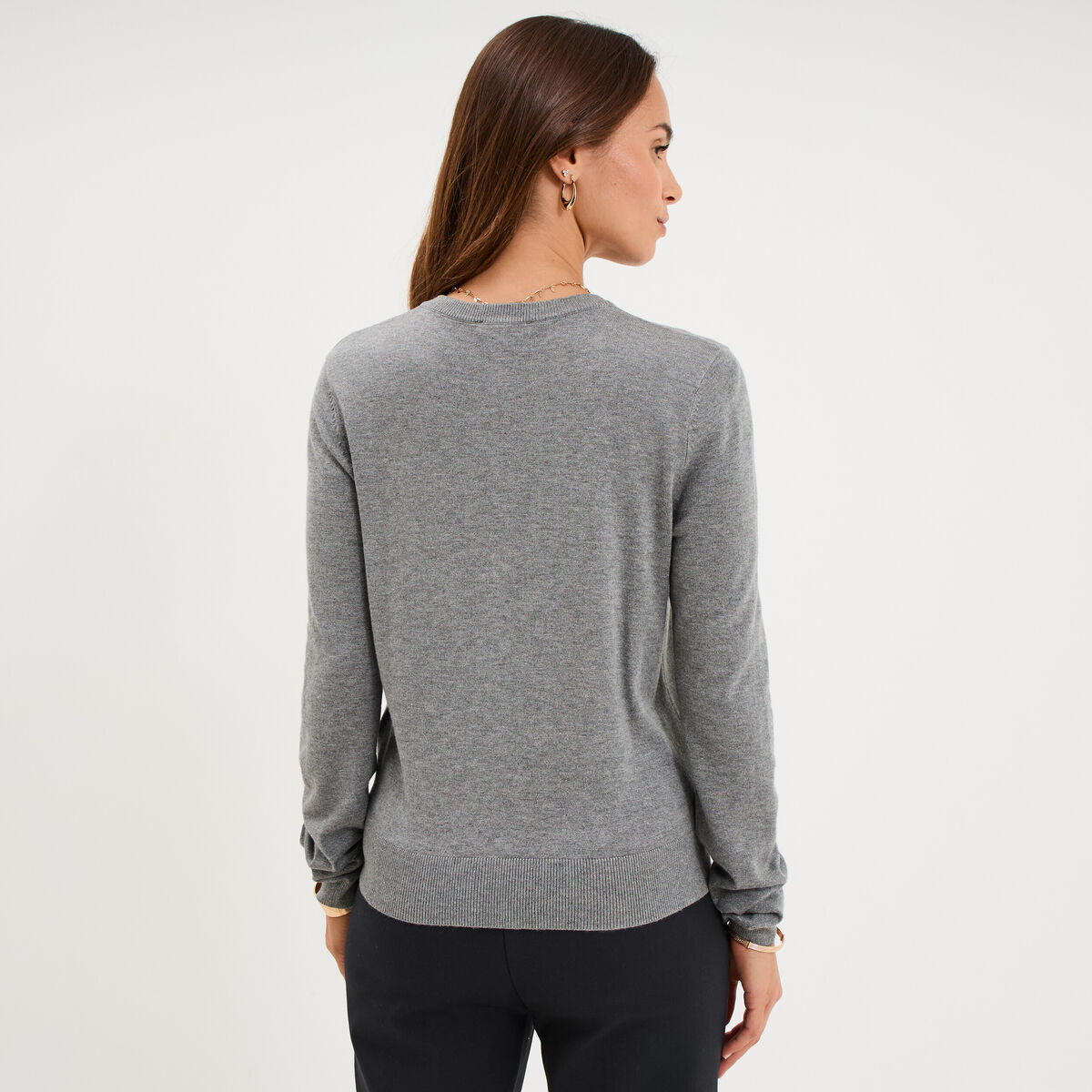 Gilet col rond manches longues gris femme