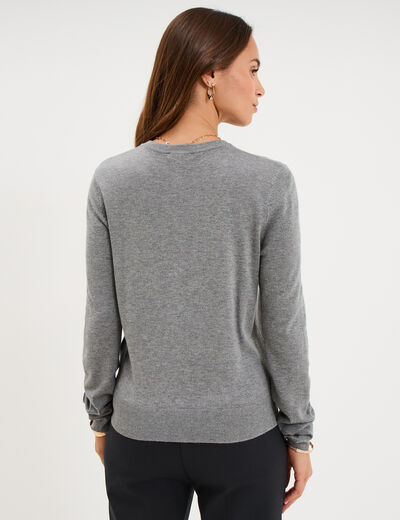 Gilet col rond manches longues gris femme