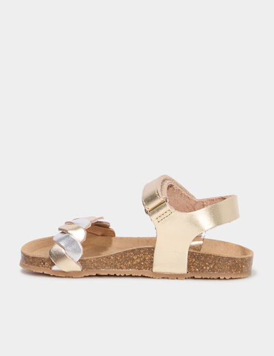 Sandales en cuir brides tressées jaune or fille