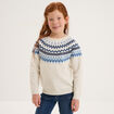 Pull jacquard col rond manches longues ecru fille