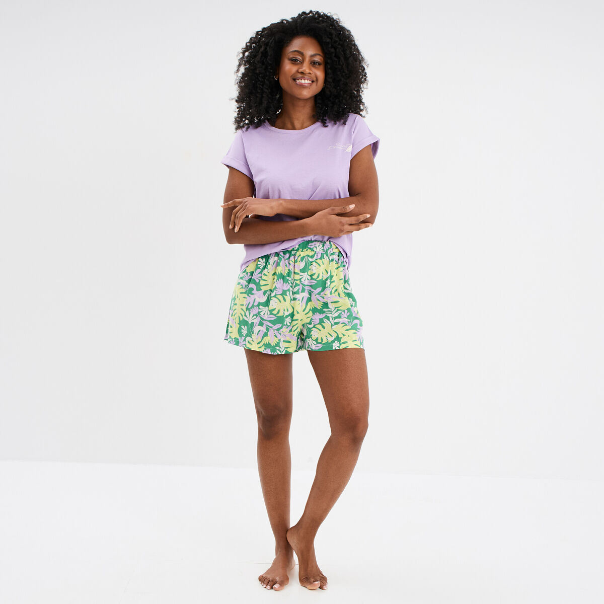 Ensemble pyjama short et t-shirt vert femme
