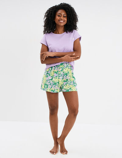 Ensemble pyjama short et t-shirt vert femme
