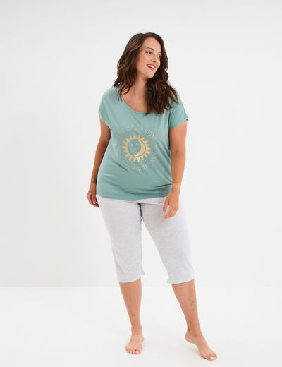 Ensemble pyjama corsaire et t-shirt bleu gris femme grande taille