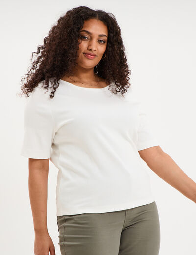 T-shirt ajust&eacute; col rond effet c&ocirc;tel&eacute; blanc femme grande taille