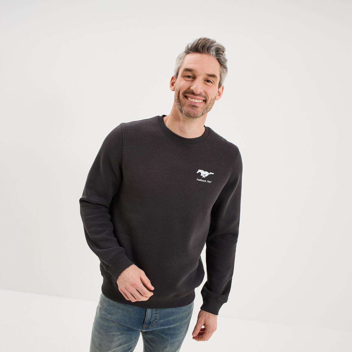 Sweat molleton manches longues Mustang gris fonc&eacute; homme