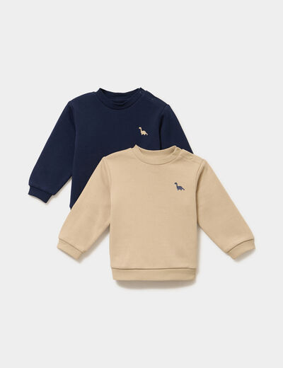 Lot 2 sweats manches longues bleu marine b&eacute;b&eacute; gar&ccedil;on