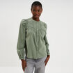 Blouse droite manches longues coton vert kaki femme