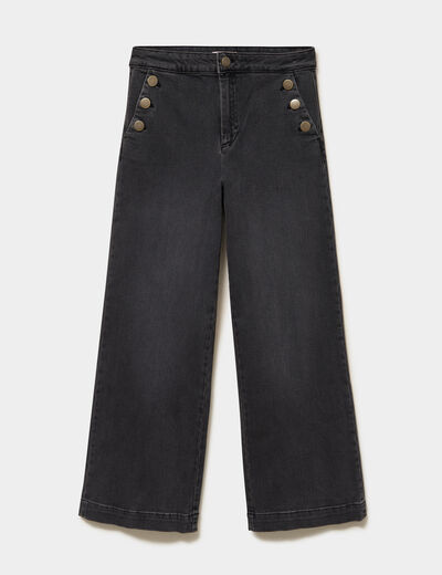 Jean large &agrave; pont denim noir femme
