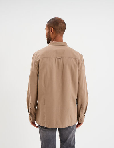 Chemise manches retroussables taupe homme