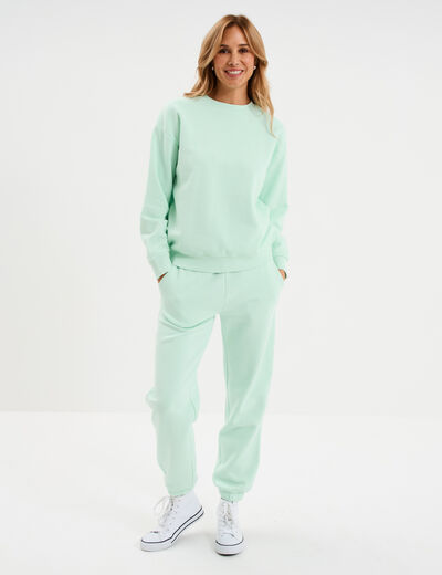 Sweat col rond manches longues vert clair femme