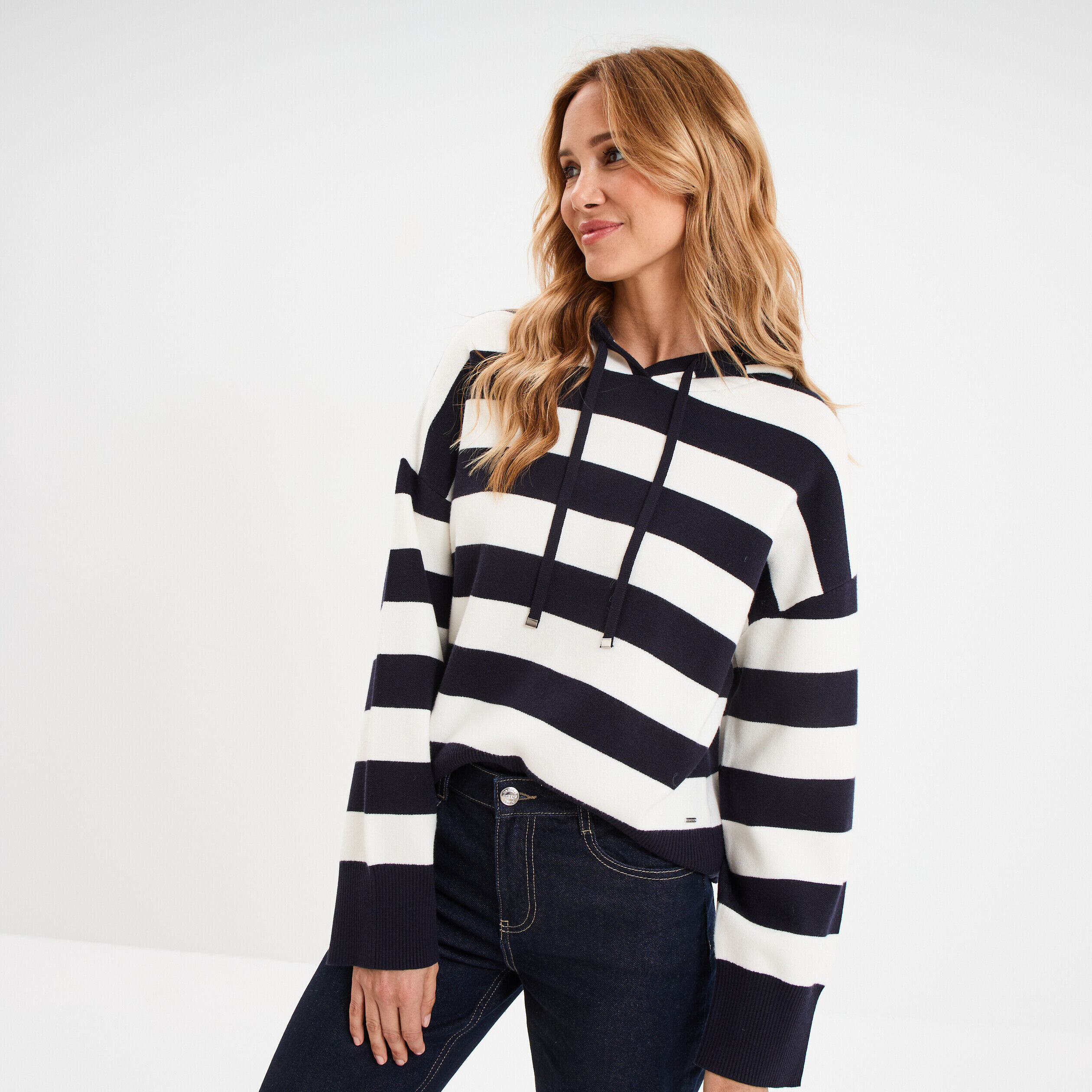 Pull à capuche manches longues bleu marine femme CREEKS