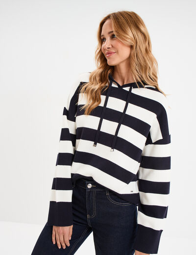 Pull à capuche manches longues bleu marine femme