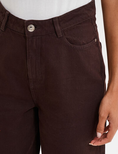 Jean balloon taille haute 7/8ème coton marron foncé femme