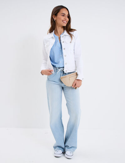 Blouse sans manches col tunisien bleu femme