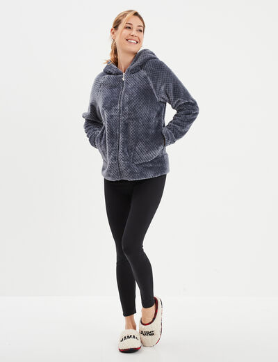Veste de pyjama effet polaire bleu gris femme