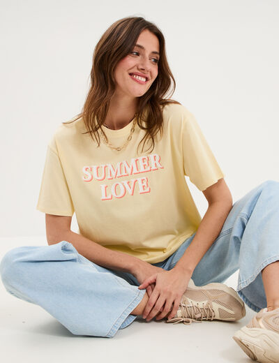 T-shirt droit manches courtes coton jaune clair femme