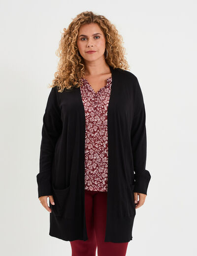 Gilet long avec poches noir femme grande taille