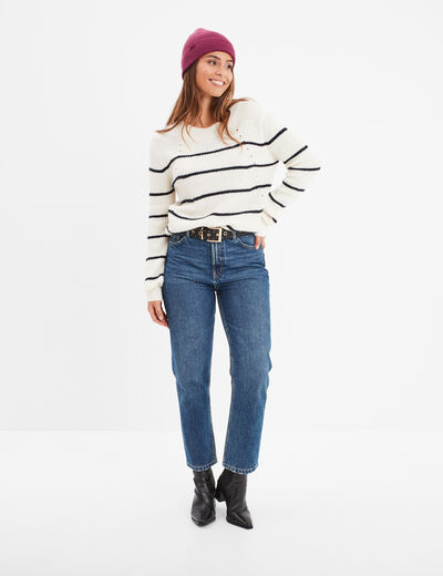 Pull col rond manches longues Creeks ecru femme