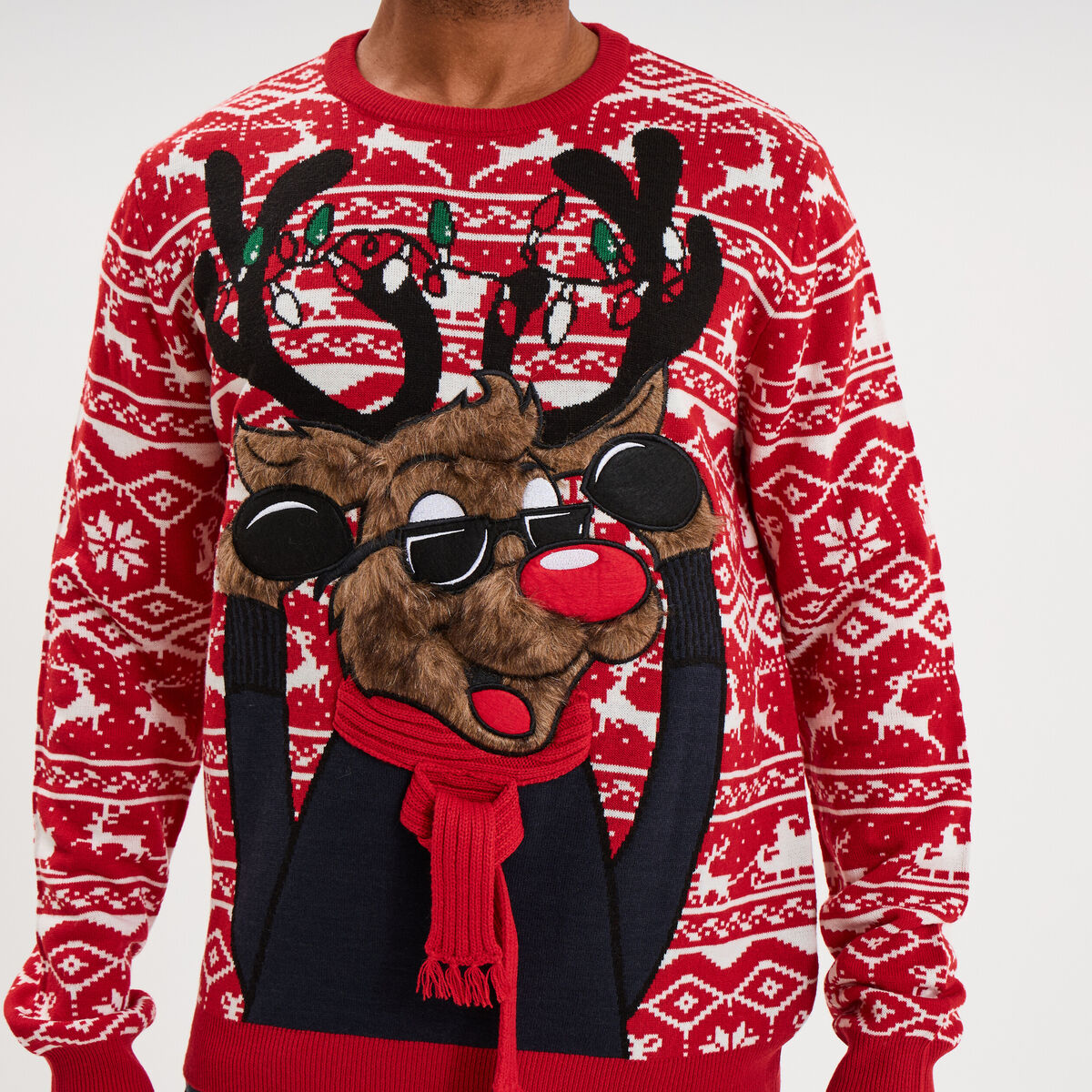 Pull de No&euml;l manches longues rouge homme