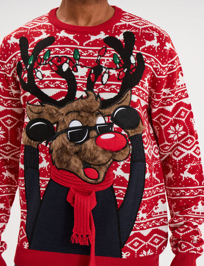 Pull de No&euml;l manches longues rouge homme
