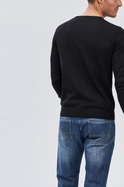 Pull droit col rond coton m&eacute;lang&eacute; noir homme