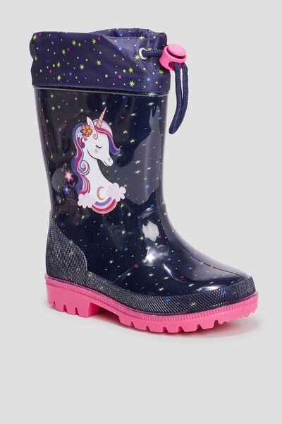 Bottes de pluie semelle crant&eacute;e bleu marine fille