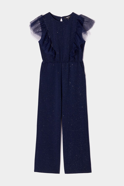Combinaison pantalon paillettes volants bleu marine fille