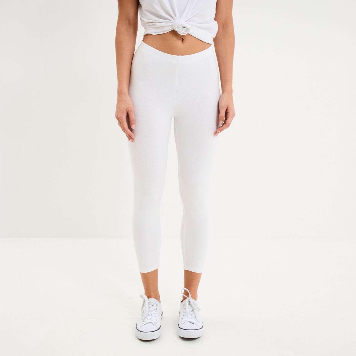 Legging 7/8 &egrave;me taille &eacute;lastiqu&eacute;e blanc femme