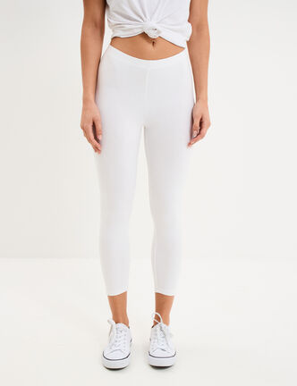 Legging 7/8 &egrave;me taille &eacute;lastiqu&eacute;e blanc femme