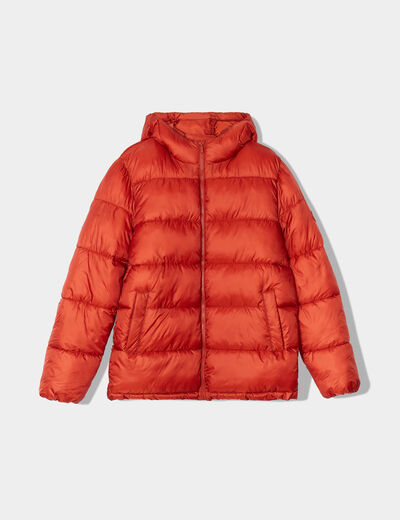 Doudoune doublée zippée à capuche orange foncé homme