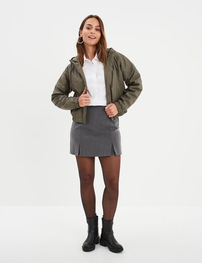 Blouson à capuche court vert kaki femme