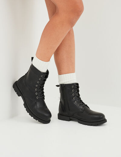 Boots zippées à lacets noir femme