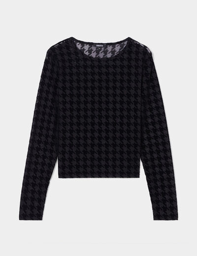 T-shirt résille ajusté col rond Liberto noir femme