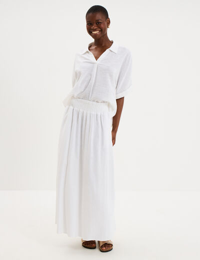 Blouse col chemise oversize coton blanc femme