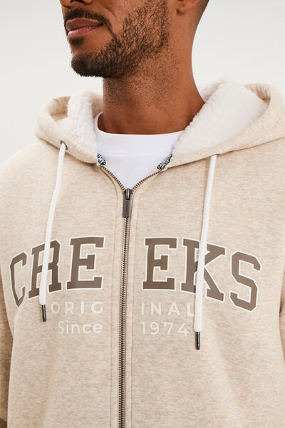 Sweat zipp&eacute; &agrave; capuche doubl&eacute; polaire beige homme