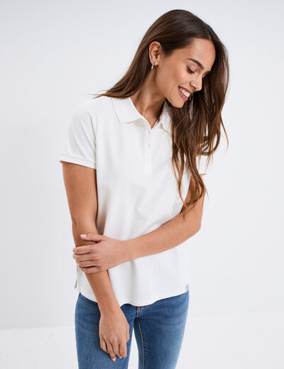 Polo piqu&eacute; ajust&eacute; manches courtes coton blanc femme