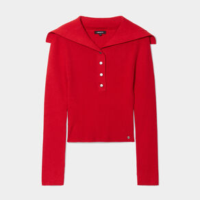 pull col camionneur boutonne liberto rouge fonce femme Pull col camionneur boutonné Liberto rouge foncé femme