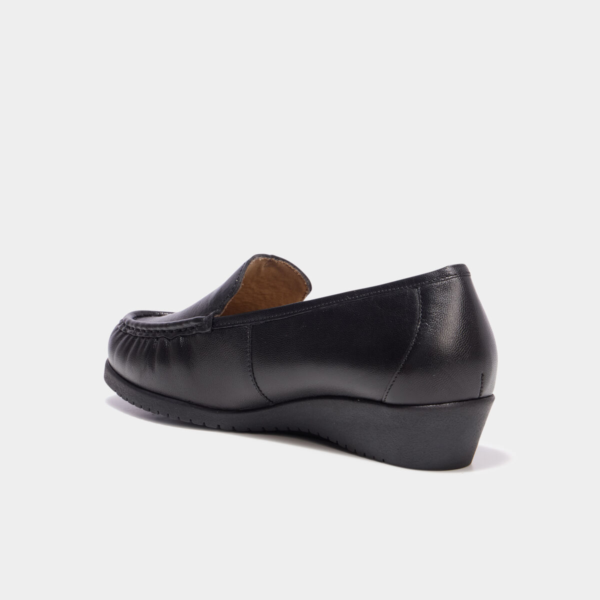 Mocassins compens&eacute;s confort cuir noir femme