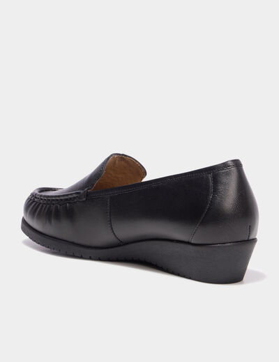Mocassins compens&eacute;s confort cuir noir femme