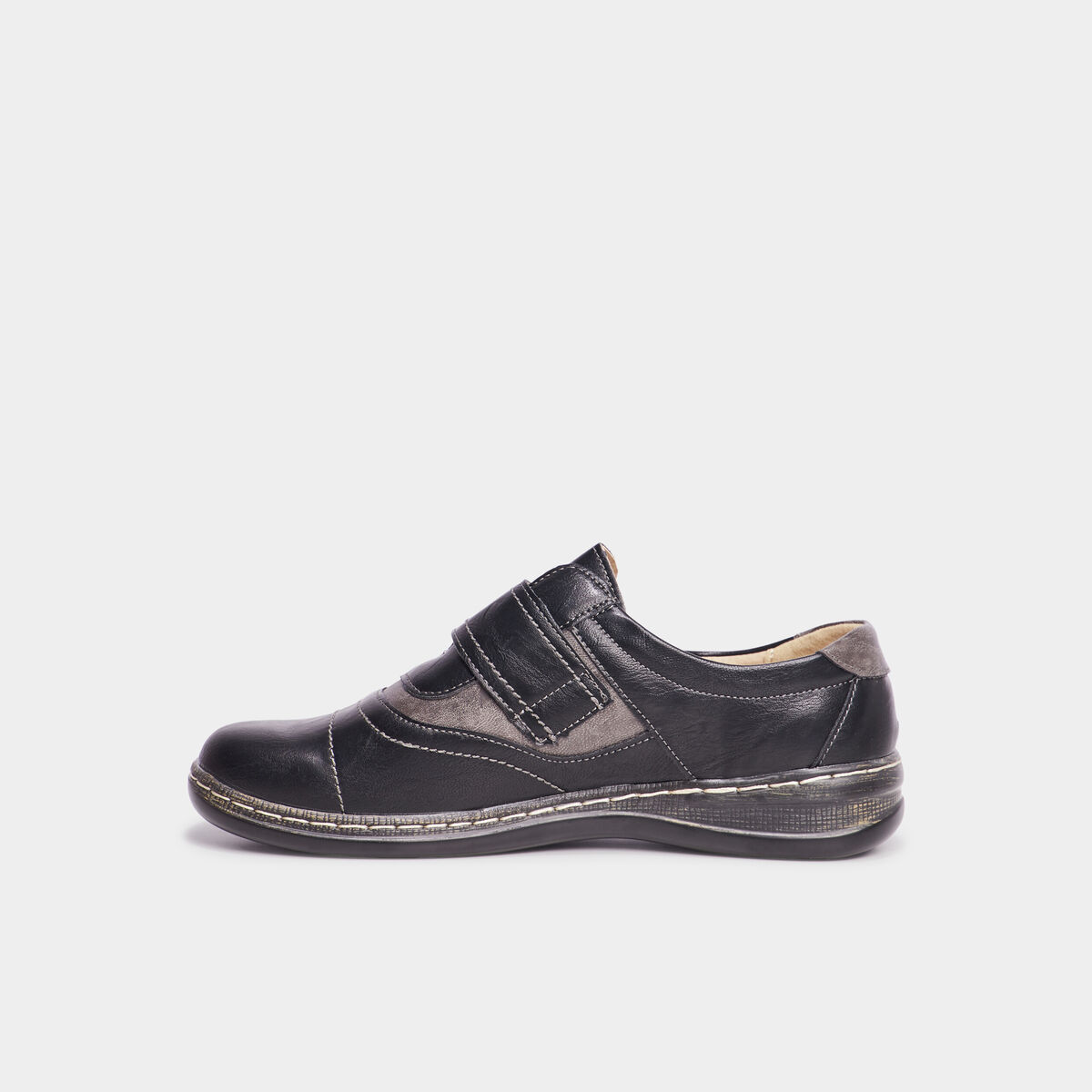 Chaussures confort fermeture scratch noir femme