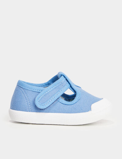 Chaussures salomé en toile à scratchs bleu bébé garçon