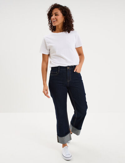 Jean droit cropped bas revers denim brut femme
