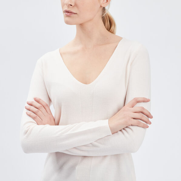Pull col V manches longues rose clair femme