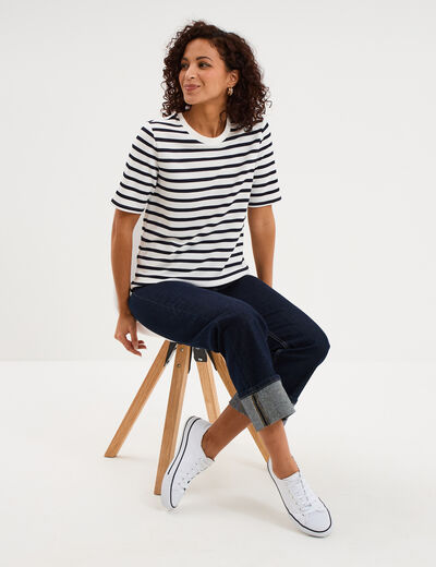 T-shirt marini&egrave;re manches courtes ecru femme