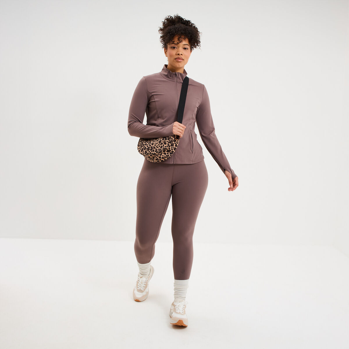Legging de sport gainant taille haute mauve femme