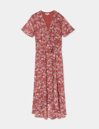 Robe longue évasée col cache-coeur terracotta femme