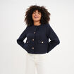 Veste effet tweed boutonn&eacute;e bleu fonc&eacute; femme